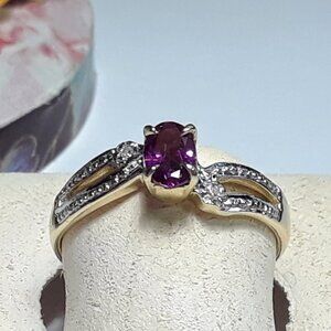 Estate .45ctw Natural Oval Rhodolite Garnet & Diamond 14Kt 2Tone Gold Ring#19790